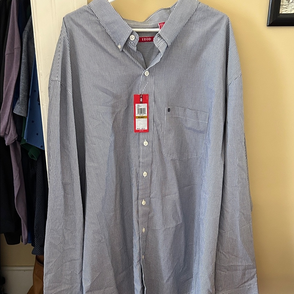 Izod Men's Blue Striped Button Down Shirt